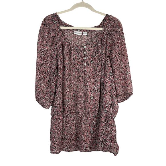 Liz Claiborne Tops - Liz Claiborne Floral Blouse Pink Front Square Neck Peasant Cottagecore 2X
